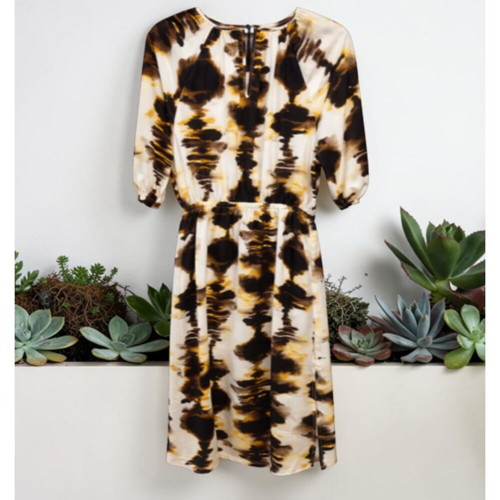 Who What Wear Brown & Black Abstract Tie-Dye Midi Dress